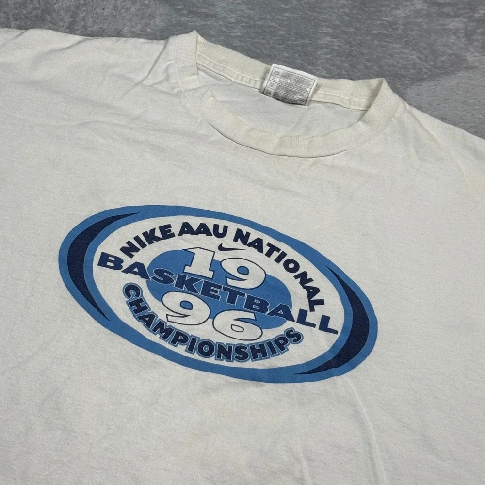 Vintage Nike T Shirt Mens Large White AAU National Basketball 1996 90s